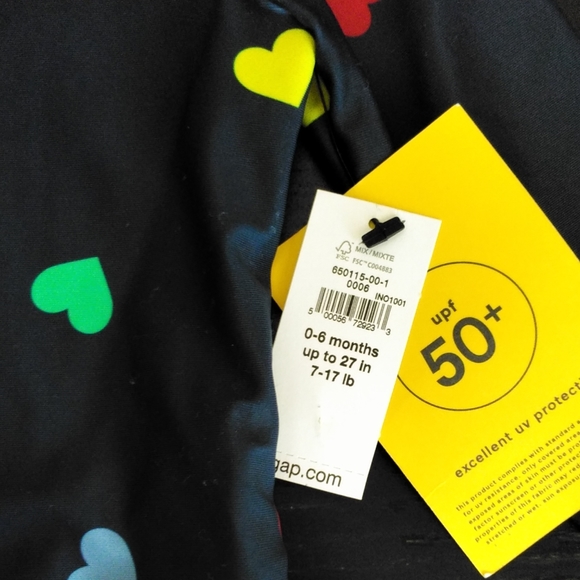 Baby GAP Navy Swimsuit Rainbow Hearts Long sleeve 0-6 Months - Picture 5 of 6